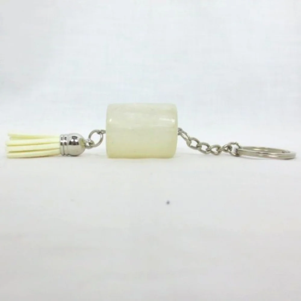New Handcrafted Keychain Bag Charm White Beaded Boho Leather Tassel Swivel Clip